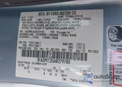 2010 Ford Fusion Hybrid z USA, uszkodzony, nr VIN 3FADP0L35AR279780